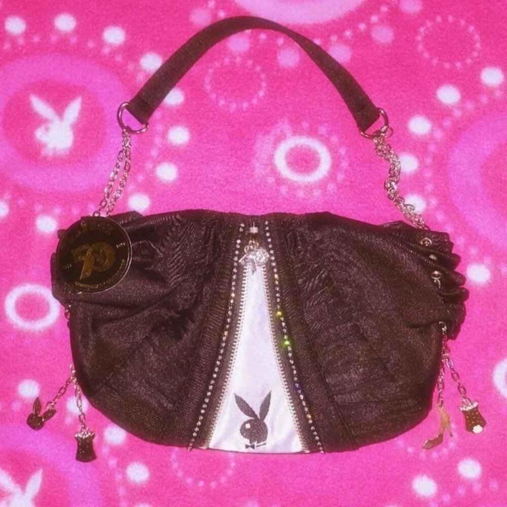 SOLD Rare Playboy Bunny 50th Anniversary Rhinestone Corset Bag With Charms